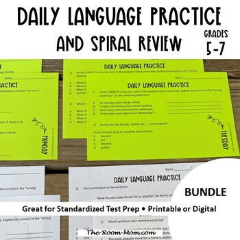 Preview of Daily Language Spiral Review and Test Prep Bundle for 5th, 6th, and 7th Graders