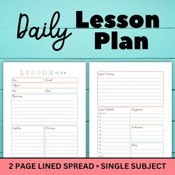 Daily Lesson Plan, Single Subject Lesson Planner by Little Rainbow ...
