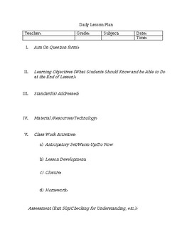 Preview of Daily Lesson Plan Template