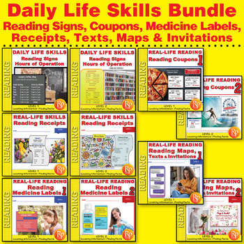 Preview of DAILY LIFE SKILLS:  Reading Signs, Coupons, Medicine Labels, Receipts & Maps