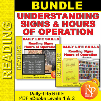 Preview of Daily Life Skills: Reading Signs & Hours of Operation - Comprehension Activities