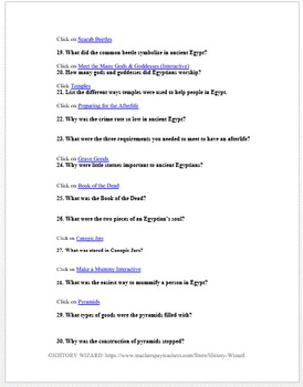 Daily Life In Ancient Egypt Webquest And Answer Sheet By History Wizard