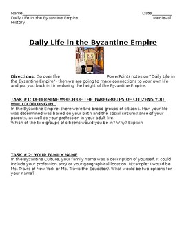 Preview of Daily Life in Byzantine Empire- Hands on Lesson Plan/ Project (Connects w/ PPT)