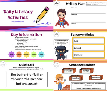 Preview of Daily Literacy Practice (2 Activities daily for 10 weeks! 112 slides PDF)