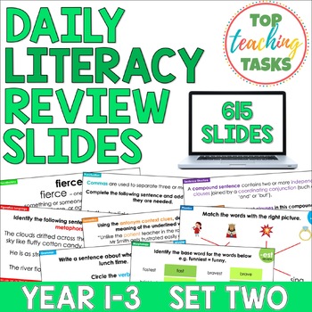 Preview of Daily Literacy Review For Year 1-3 Set 2 | Daily Grammar Practice Spiral Review