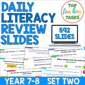 Preview of Daily Literacy Review For Year 7-8 Set 2 | Daily Grammar Practice Spiral Review