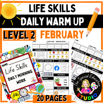 Preview of Daily Living skills Worksheets Special Education Activities February level 2