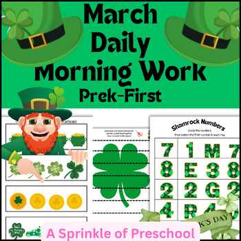 Preview of Prek Daily March Morning Work | Math | Literacy | Bulletin Board