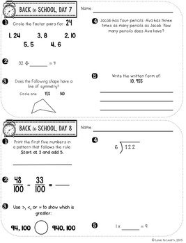 Daily Math 1 (Back to School) Fifth Grade by Love to Learn and Teach