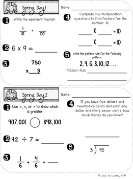 Daily Math 4 (Spring) Fourth Grade by Love to Learn and Teach | TpT