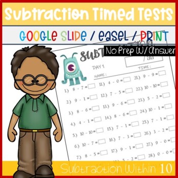 Preview of Daily Math Fact Fluency, Subtraction Within 10 Practice Pages, TpT Activity