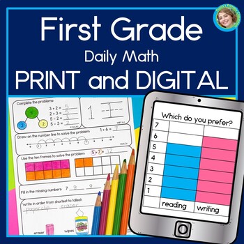 Preview of 1st Grade Daily Math Spiral Review Warm Up Morning Work Print and Digital Bundle