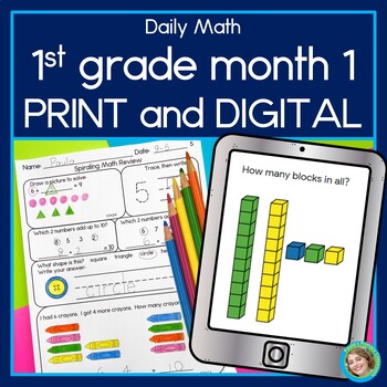 Preview of 1st Grade Daily Math Spiral Review Warm Up Morning Work Print & Digital for BTS