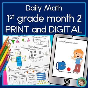 Preview of 1st Grade Daily Math Spiral Review Warm Up Morning Work Print & Digital October