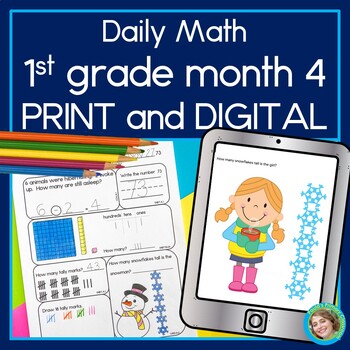 Preview of 1st Grade Daily Math Spiral Review Warm Up Morning Work Print & Digital December