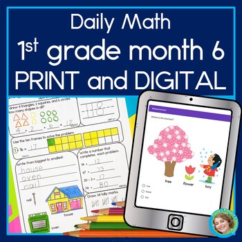 Preview of 1st Grade Daily Math Spiral Review Warm Up Morning Work Print & Digital February