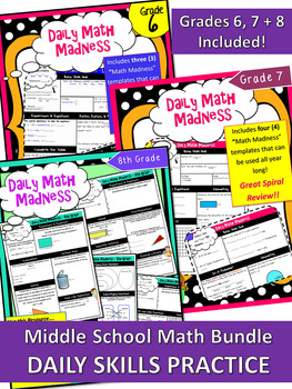 Preview of Daily Math Madness Middle School Bundle | EOY Review | Grades 6, 7, & 8 Included