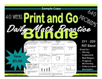 Preview of Daily Math Practice Bundle for RIT Band 211 - 220