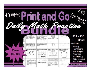 Preview of Daily Math Practice Bundle for RIT Band 221 - 230