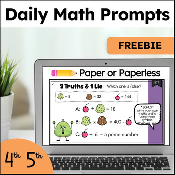 Preview of 4th Grade Math Warm Up Prompts and Questions of the Day - Paperless Morning Work