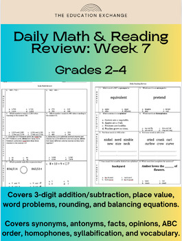 Preview of Daily Math & Reading Review: Week 7