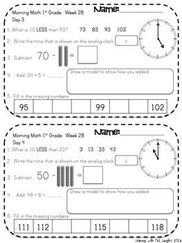 Daily Math Review 1st Grade Quarter 4 by Learning with Mrs Langley