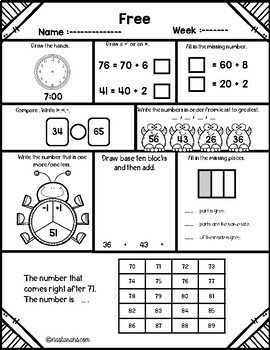 1st grade morning work spiral math review free by