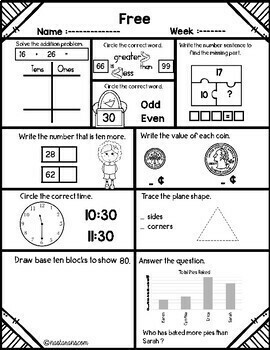 1st grade morning work spiral math review free by nastaran tpt