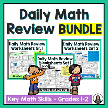 Preview of Daily Math Review Worksheets Grades 1-2 BUNDLE