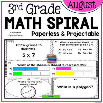 Preview of August 3rd Grade Daily Math Spiral Review No Prep Common Core Math Standards
