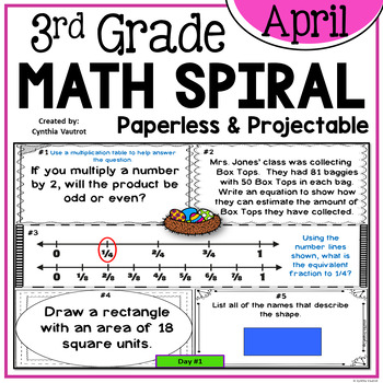 Preview of April 3rd Grade Daily Math Spiral Review No Prep Common Core Math Standards