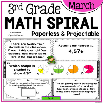 Preview of March 3rd Grade Daily Math Spiral Review No Prep Common Core Math Standards