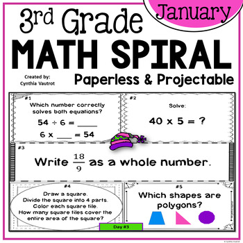 Preview of January 3rd Grade Daily Math Spiral Review No Prep Common Core Math Standards