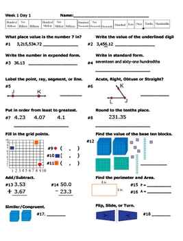 Preview of Daily Math Review Part 1 (Weeks 1-12)