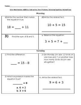 Daily Math Review & Quiz: Single Digit Addition and Subtraction | TpT