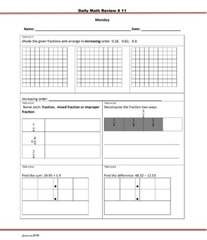 Preview of Daily Math Review Set 11 Grade 4(Includes Teacher Exemplar)