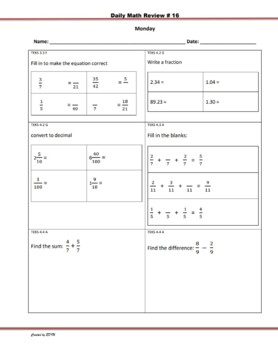 Preview of Daily Math Review Set 16 Grade 4(Includes Teacher Exemplar)