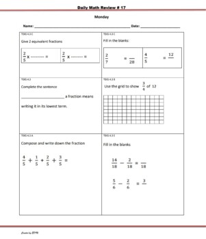 Preview of Daily Math Review Set 17 Grade 4(Includes Teacher Exemplar)