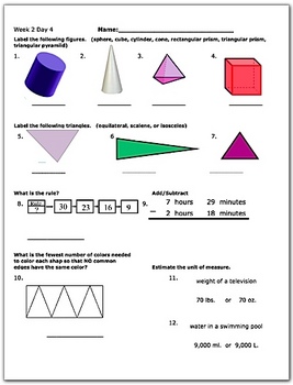 daily math review worksheets