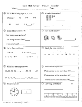 Preview of Daily Math Review and Quizzes - 2nd Grade - 1st Quarter