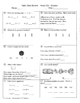 Preview of Daily Math Review and Quizzes - 2nd Grade - 4th Quarter