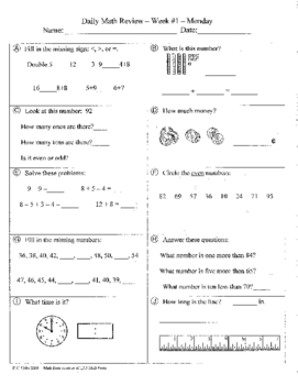 Preview of Daily Math Review and Quizzes - 2nd Grade - Try for FREE!