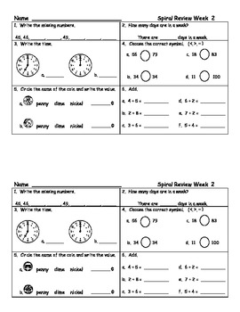 Daily Math Spiral Review For Second Grade, Weeks 2-5 by Shelly Sitz