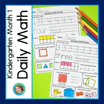 Preview of Kindergarten Daily Math Spiral Review Warm Ups Practice Morning Work BTS August