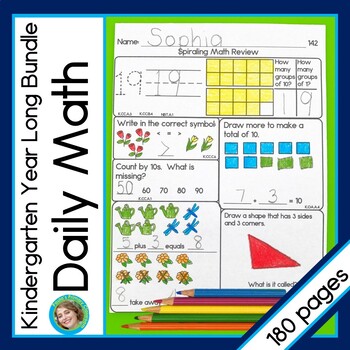 Preview of Kindergarten Daily Math Spiral Review Warm Ups Practice Morning Work June+