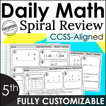 Preview of Daily Math Spiral Review for 5th Grade | Year-Long Math Practice | Math Warm-Ups