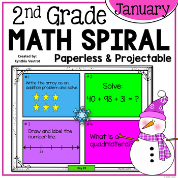 Preview of January Daily Math Spiral for 2nd Grade No Prep - Paperless Review