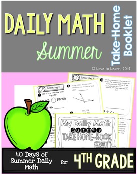 Preview of Daily Math Summer Take-Home Booklet Fourth Grade
