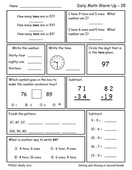 2nd grade math worksheets first trimester by shelly sitz tpt