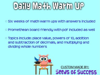 Preview of Daily Math Warm Ups, Morning Work- Promethean File